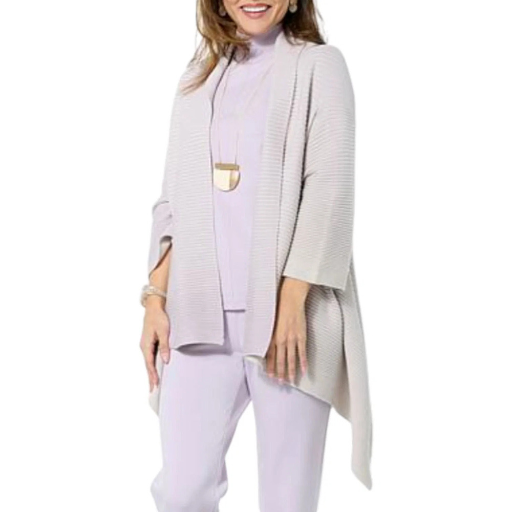 WynneLayers Women's Textured Knit Striped Cardigan Lavender/Oyster - Regular